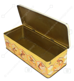 Vintage rectangular tin with bees. Pure Honey Cake, Zuivere honingkoek Slingerkoek