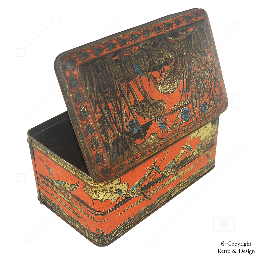 Van Melle Blechdose (1931–1949) – Exotische Vögel & Originalschloss mit Schlüssel | Seltene Vintage-Rarität