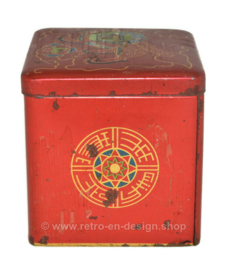 Cube vintage en étain pour thé par Van Nelle avec une image d'un lion oriental