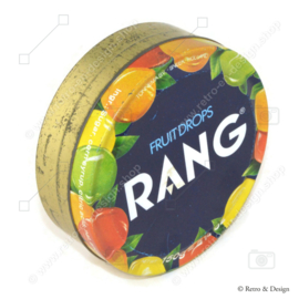 Round multi-coloured tin for RANG fruitdrops