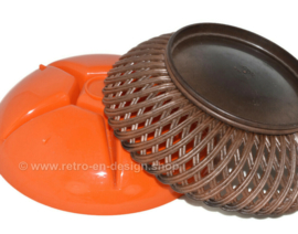 Vintage 60s / 70s braided plastic snack bowl by Emsa in brown and orange