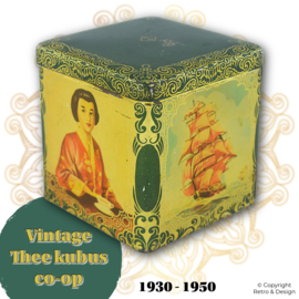 Lata Vintage de Té Co-op (1930–1950) – Verde Cúbica Retro