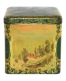 Square green tea tin in cube shape by co-op