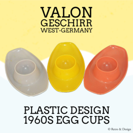Set of three colourful plastic egg cups from the 1970s by Valon Geschirr