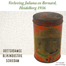 Boîte à Biscuits en Étain Commemorant les Fiançailles de Juliana et Bernard – Heidelberg 1936