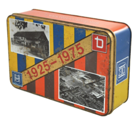 Anniversary tin on the occasion of the 50th anniversary of the factory in Hoogeveen of Thomassen & Drijver-Verblifa