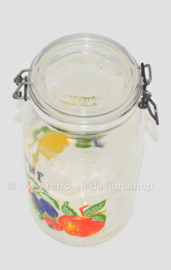 Vintage glazen Rumtopf van  Le Parfait Super met fruit motief