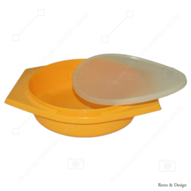 Vintage Tupperware rasp kom of schaafschaal in geel / wit met deksel
