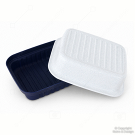 Vintage Tupperware Kornuit Käsebox / Cracker-Server – Dunkelblau mit Weiß Gesprenkeltem Muster