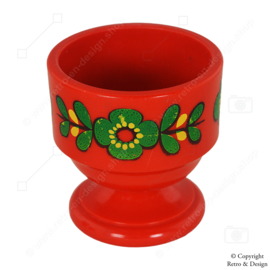 Set of six vintage Emsa Egg Cups in red with floral pattern