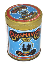Bote de hojalata vintage para jarabe de café Buisman con el texto "Buisman GS"