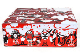 Square cookie tin 125 years Verkade in red, white and black