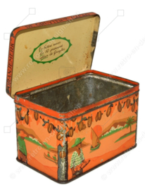 Rectangular vintage cocoa tin with hinged lid, "De Gruyter's cocoa", Orange brand