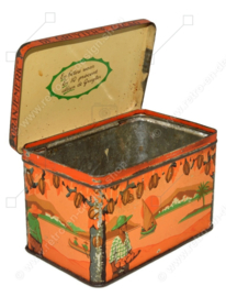 Boîte à cacao vintage rectangulaire avec couvercle à charnière, "Le cacao De Gruyter", marque Orange