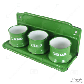 "Authentisches Vintage-Emaille 'Zand-Zeep-Soda'-Regal mit Behältern