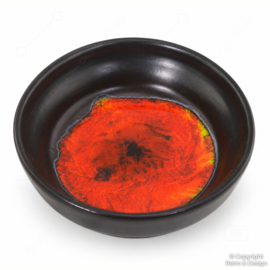 Vintage 8-delige keramische serveerset jaren 60/70 – rood-oranje lavaglazuur
