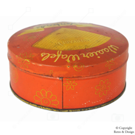 Authentic Vintage Verkade Biscuit Tin "Waaier Wafels" - Elegant Orange with Floral Decoration (ca. 1930-1935)