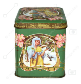 Vintage chocolate tin with images of four seasons and nostalgic ladies