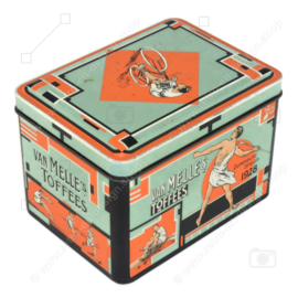 Rectangular vintage tin for toffees from Van Melle "Olympic Games 1928"