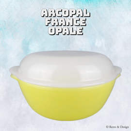 Vintage yellow oven dish made by Arcopal France Opale with white lid