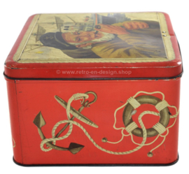 Old antique tin by Toffees Trefin Confiserie De Bie Lokeren, sailor with pipe