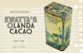 Rechthoekig cacaoblik 'Kwatta's Olanda Cacao', 1900-1925 voor 1 kg KWATTA cacao met Delftsblauw tegeltableau