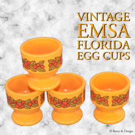 Set of four vintage plastic Emsa egg cups with the Florida pattern
