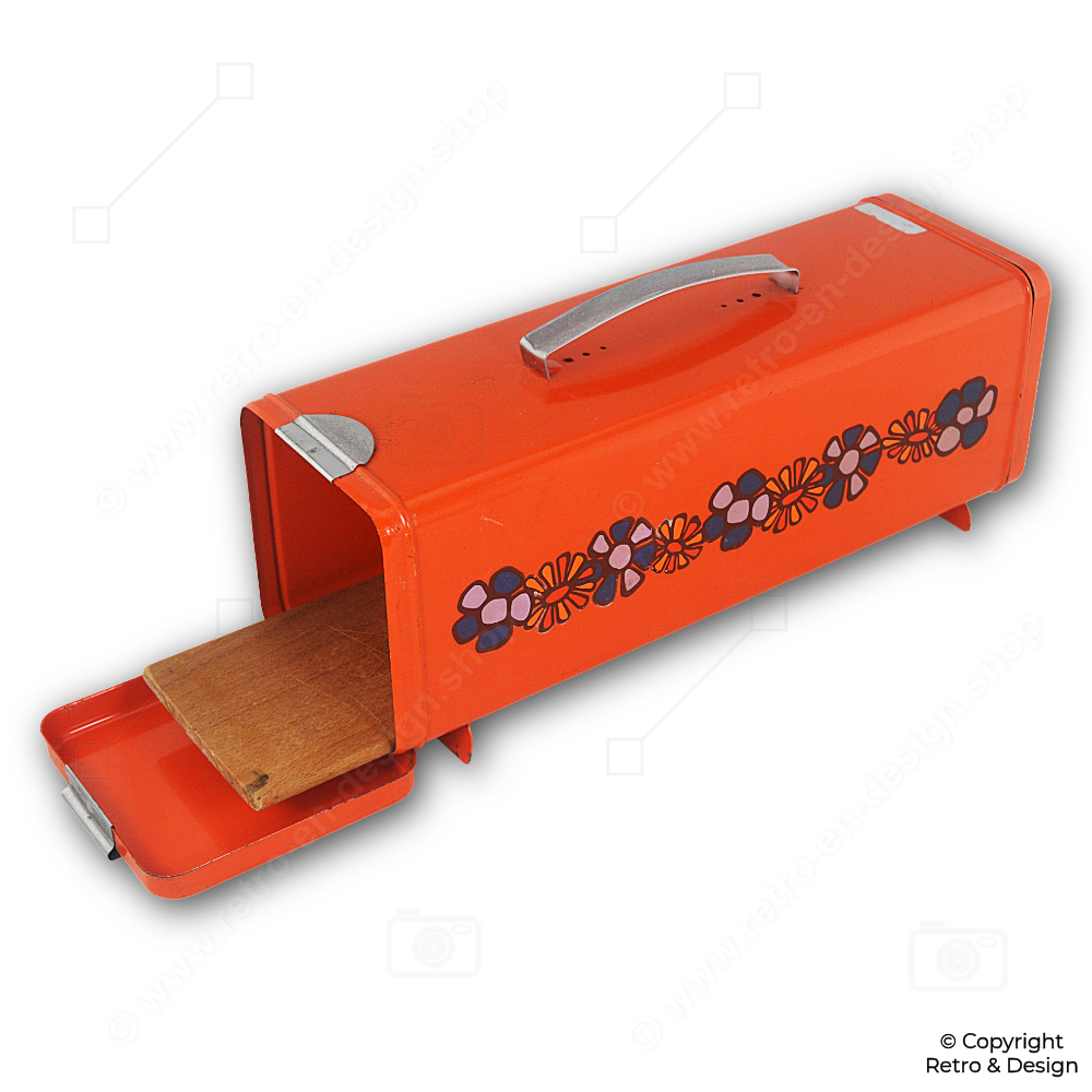 Boîte Vintage Brabantia pour Pain d’Épices « Diana » – Motif Floral Orange avec Plateau en Bois