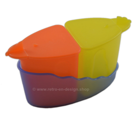 Vintage Tupperware Expressions melk- en suikerkannetje in houder