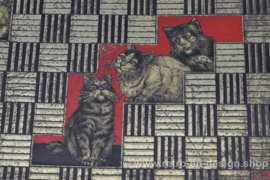 Lata vintage cuadrada plateada con decoración de gatos realizada por Jamin
