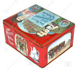 Boîte carrée rouge vintage du torréfacteur à vapeur et du commerce du thé de Van Nelle
