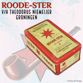 Vintage blik voor tabak van Niemeijer “Roode-Ster Lichte Geurige Rooktabak”