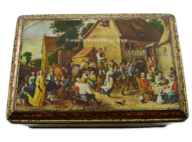 Lata vintage antigua con pintura "Vlaamse Kermis" por David Teniers