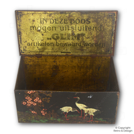 🧴 Lata Antigua de Betún Glim con Grullas – “Sé Inteligente, Usa Glim” (1920–1935)