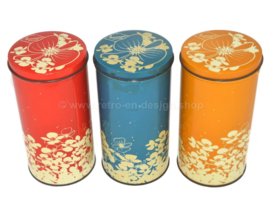 Vintage set of three Hooimeijer biscuit tins in red, orange and blue