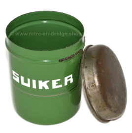 Brocante reseda green enamel storage container for storing sugar
