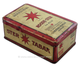 Vintage blikken doos voor tabak van Niemeijer “Roode-Ster Lichte Geurige Rooktabak”