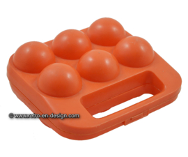 Vintage draagbare oranje plastic eierhouder, eierdoos