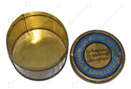 Blau mit goldfarben gestreifter Vintage Blechdose mit Äpfeln für Rinsche Appelstroop (Apfelsirup) von De Gruyter