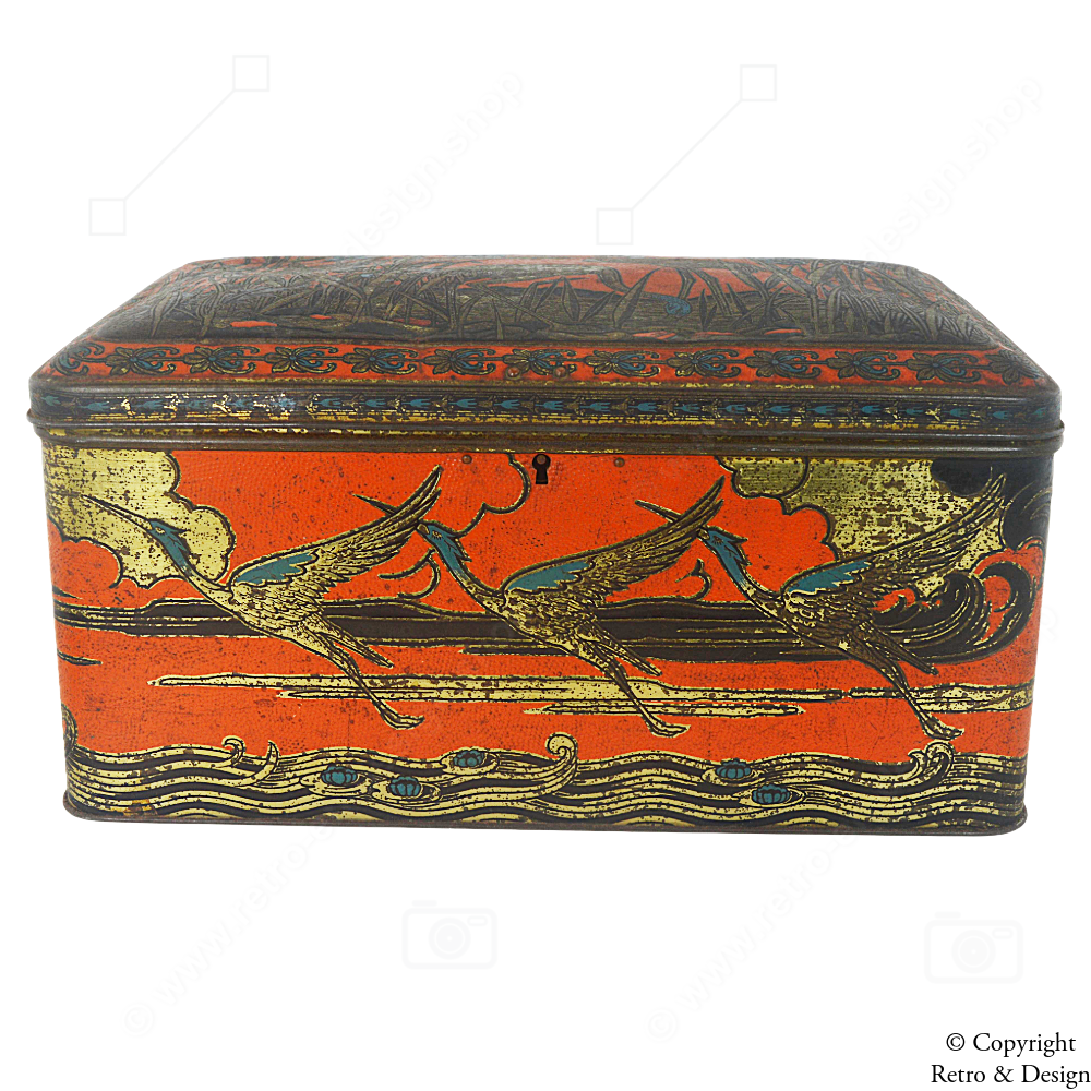 Van Melle Blechdose (1931–1949) – Exotische Vögel & Originalschloss mit Schlüssel | Seltene Vintage-Rarität