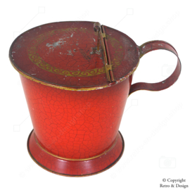 Antique Red Conical Ash Bucket with Craquelure and Gold Details