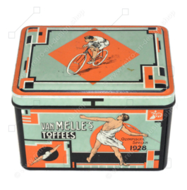 Rectangular vintage tin for toffees from Van Melle "Olympic Games 1928"