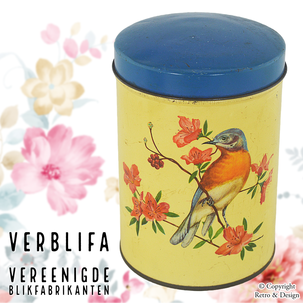Vintage Verblifa Blik met Vogel & Bloesem – Jaren ’50 Nostalgie