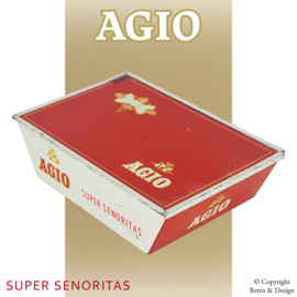 Red and White Vintage Agio Cigar Tin for Super Senoritas in Trapezoid Shape