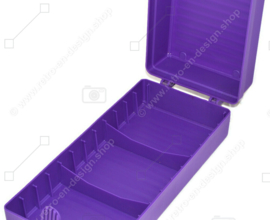 Porta casetes de plástico violeta vintage, caja de almacenamiento para 12 cintas de casete