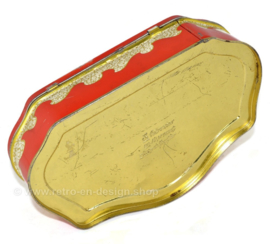 Geschulpte rode vintage blikken theetrommel voor DE GRUYTER met bloemendecor