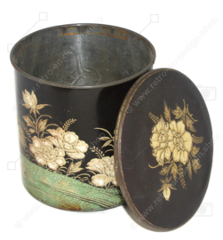 Runder Vintage Teedose/Kakaobus von De Gruyter, verziert mit Blumen und Kranichen