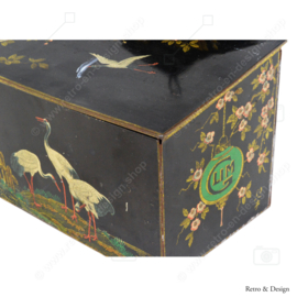 Caja de limpieza rectangular con tapa abatible, decoraciones con flores de cerezo, ibis y faroles "Sea inteligente, utilice Glim"