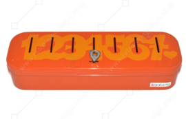 Vintage oranje Brabantia huishoud-geldkistje voorzien van cijfers. Inclusief sleuteltje