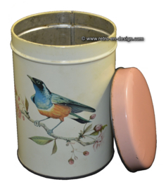 Vintage caja de estaño por De Gruijter con un pájaro azul / naranja